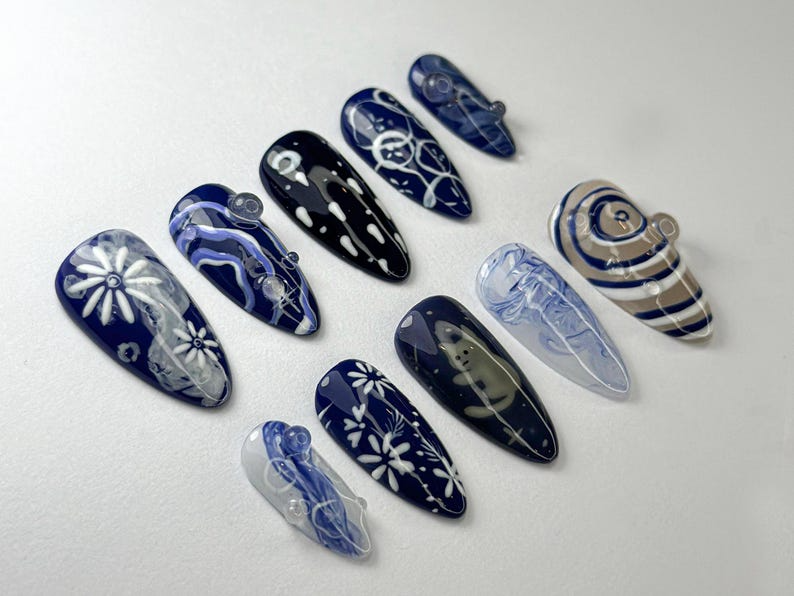 Cosmic Dreamer Press On Nails By DoryNailArt | Starry Night Nail Design | Moon Phases & Constellations Nail Art | Galaxy Aesthetic |JC718HK