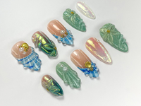 Ocean-Inspired Press On Nails | Blue Green Mermaid Nails | Summer Beach Press Ons | Ocean Pearl Summer Nails | JC753HC