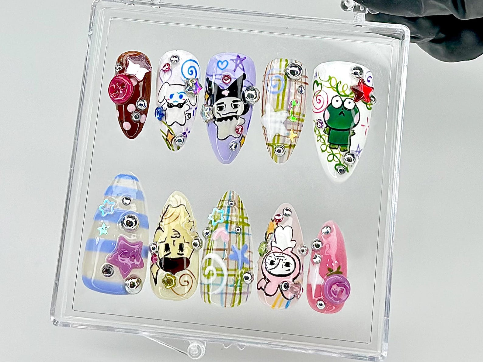 Kawaii Sanrio Press On Nails | Keroppi Kuromi Cinnamoroll Press Ons | Cute Pastel Fake Nails |Japanese Character Nails |Kawaii Nails|HB854YC