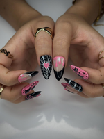 Pink Spooky Ghost Press On Nails | Cute Halloween Nail Art | Black & Pink Spiderweb Nail |Girly Gothic Press Ons |Creepy Cute Nail | JC144HC