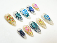 3D Beetle Press On Nails | Insect Art Nail Design | Vintage Bug Aesthetic Nails | Handmade Ceramic-Inspired Nail Set | Scarab Nails |JB875HC