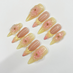 Fairy Dream Flower Garden Long Almond Press On Nails | 3D Gel Fairycore Fake Nails| Dreamy Nails for Birthday Vacation Holiday
