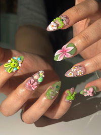Bunny Garden Press On Nails | 3D Easter Rabbit Nails | Cute Pastel Floral Nails | Kawaii Green Pink Nails | Handmade Press Ons | DB1031HC