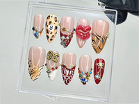 Leopard Rhinestone Press On Nails | Bold Animal Print Fake Nails | Girls Don?M3? Cry Nail Art | 3D Lips & Crystal Press Ons |Nail Art |HB910YK