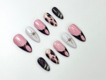 Pink Noir Star Press On Nails | Chic French Tip Nail Art | Leopard Accent Nails | Elegant Handmade Nail Set | JC1120BC