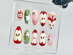 Cute Red Fruit Press On Nails | Kawaii Food Fake Nails | Glossy Custom Nail Art | Apple-Inspired Fake Nails | Kawaii Style Nails | HB858YC