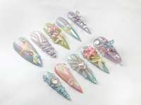Fairycore Pastel Press-On Nails | Pastel Nature-Inspired Nail | Dreamy Iridescent Design | Butterfly 3D Nail Art | Nature-Inspired | JB730HK