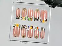 Glam Rhinestone Press On Nails by Dorynails | Nude & Colorful Gem Nail Set |Nude with Sparkle Gems Nail Art |French Tips Fake Nails|HC789YK