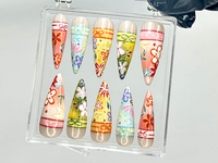 Kimono-Inspired Press On Nails | Japanese Floral Fake Nails | Japanese Kimono Nail Art | Traditional Bright Floral Press Ons | HB917YK