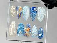 Ocean Koi 3D Press On Nails | Underwater Fantasy Press Ons | Custom Ocean Theme Fake Nails | Coastal Beauty Nail Art | Beach Vibes | HB753YC