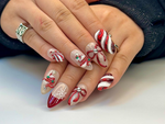 Christmas Candy Cane Press On Nails by DoryNails | Red Chrome Bow & Snowflake Nail Art | Holiday Party Nails | Gift for Her | HB1188BC