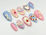 Pastel Birthday Party Press On Nails |Sweet Dessert-Inspired Nails | 3D Pastel Icing & Cream Nail Art | Handmade Birthday Nails | JB808HC