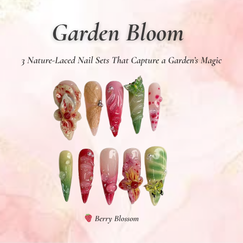Garden Bloom Nail Bundle | 3 Nature-Inspired Press On Sets | Velvet, Berry, Butterfly Designs| DB102L