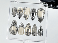 Gothic Chrome Press On Nails | Silver Gothic Fake Nails | Punk Rock Chrome Nail Art | 3D Cross Gothic Press Ons | Fashion Nails | HB889YK