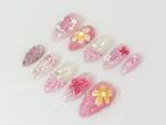 Blush Pink Custom Press On Nails | Handcrafted Floral & Pearl Nail Art | Romantic French Tip Design | Pastel Dream Nail Set | JC662HK