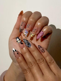 Polka Dot Cat Melody Press On Nails | Cute Cat Nail Art for Music Lover | Polka Dot Nude Nails | Luxury Cute Nails | JC294EC