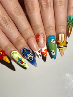 Tropical Vacation Press On Nails | 3D Beach Frog Nails | Puerto Summer Nail Art | Colorful Travel Press Ons | Handmade Nails | JB315HC