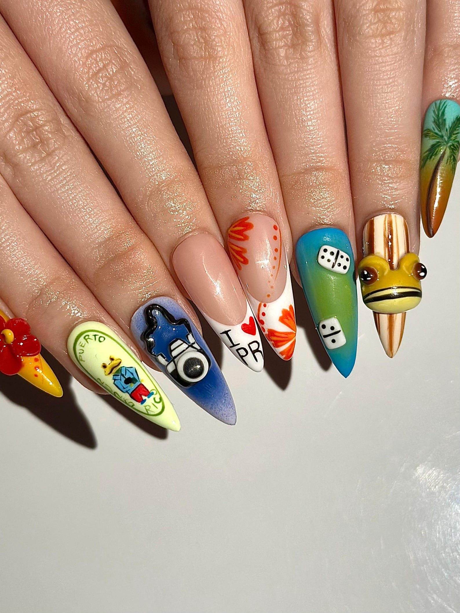 Tropical Vacation Press On Nails | 3D Beach Frog Nails | Puerto Summer Nail Art | Colorful Travel Press Ons | Handmade Nails | JB315HC