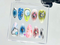 Iridescent Galaxy Press On Nails | Space Theme Fake Nails | 3D Celestial Nail Art | Shimmer Galaxy Press Ons | Starry Sky Press Ons |HB927YC