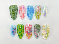 Spring Garden Floral Press-On Nails | Nature-Themed Press-On Nail Set | Green & Floral Nail Set | Elegant Artistic Nail Art | JB690HC