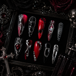 Dark Elegance Nails ¨C Luxury Gothic Chic Press-Ons Black-to-Gray Gradient Nails with Metallic 3D Accents Rebel & Glam ¨C Reusable Stick-On Luxury Nails/0004