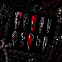 Dark Elegance Nails ¨C Luxury Gothic Chic Press-Ons Black-to-Gray Gradient Nails with Metallic 3D Accents Rebel & Glam ¨C Reusable Stick-On Luxury Nails/0004