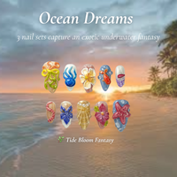 Ocean Dreams Nail Bundle | 3 Sea-Inspired Press On Nail Sets | Mermaid, Coral & Shark Vibes | DB100L