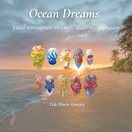 Ocean Dreams Nail Bundle | 3 Sea-Inspired Press On Nail Sets | Mermaid, Coral & Shark Vibes | DB100L