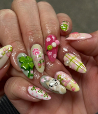 Kawaii Cute Press On Nails by DoryNails | Pastel Bunny Clover 3D Press Ons | Sakura Bunny Fake Nails | Kawaii Spring Nail Art | HB827YC