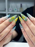 Zen Koi Pond Press On Nails | 3D Lotus Flower & Goldfish Art | Ethereal Ombre Shimmer Nails | Botanical Water Ripple Press Ons | JB361IC