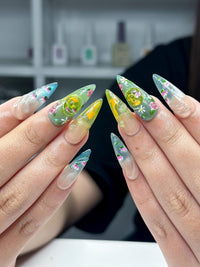 Zen Koi Pond Press On Nails | 3D Lotus Flower & Goldfish Art | Ethereal Ombre Shimmer Nails | Botanical Water Ripple Press Ons | JB361IC