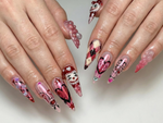 Gothic Valentine Clown Heart Press On Nails for Dark Romance Girls, Handmade Long Pink Chrome Fake Nails, Alternative Love Nail,JB278EC