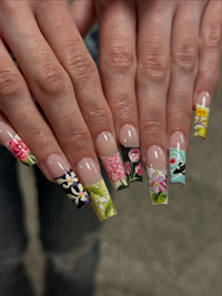 Handmade Vintage Botanical Press On Nails, Japanese Floral Garden Fake Nails, Unique Retro Flower Pattern Nails for Special Events | JB305HK