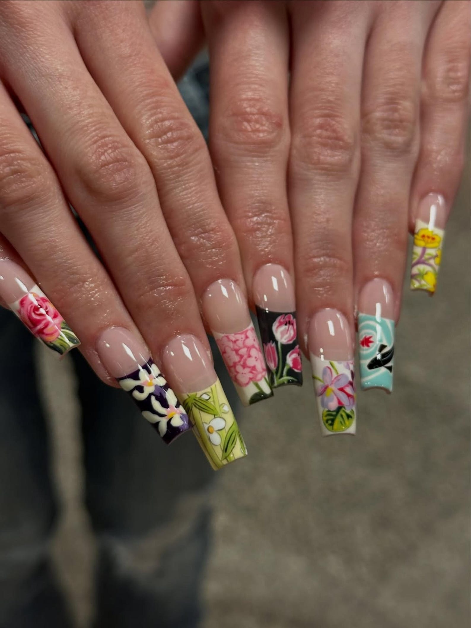Handmade Vintage Botanical Press On Nails, Japanese Floral Garden Fake Nails, Unique Retro Flower Pattern Nails for Special Events | JB305HK