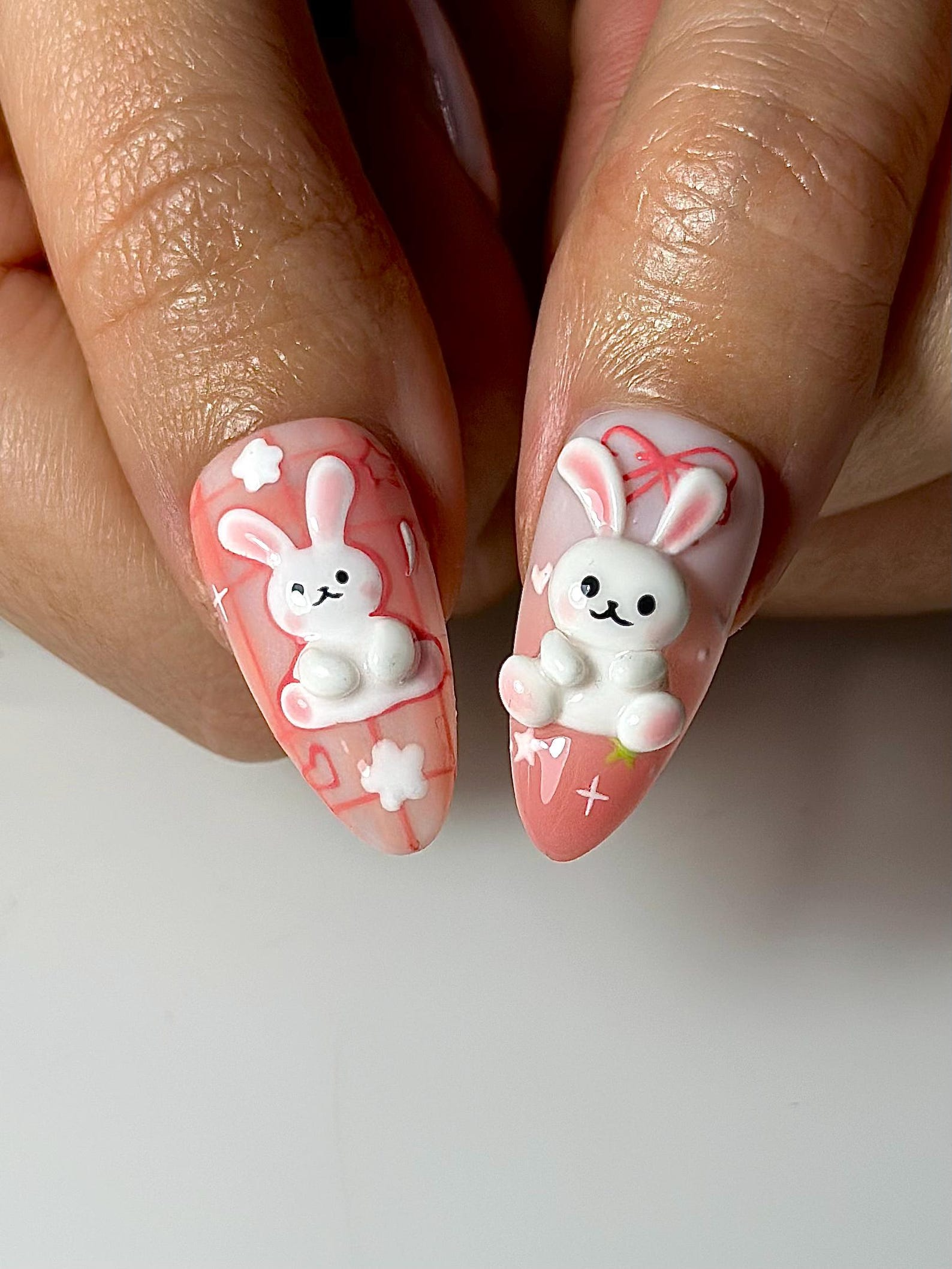 Kawaii Bunny Heart Press On Nails | Cute Pink Rabbit Nail Art | 3D Bunny Nails | Pastel Easter Nails | Handmade Cute Press Ons | HC1301HC