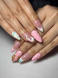 Cute Cat Pink Press On Nails | 3D Kitty Nail Art | Kawaii Pastel Plaid Nails | Handmade Character Nails | Soft Girl Cat Press Ons | JB323HC