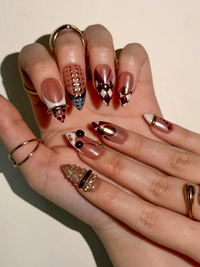 Gold Ring Luxury Press On Nails | Pearl Nude & Gold Hardware Nails | Luxury Gilded Almond Nail Art | High Fashion Jewelry Nail Set | JB296EC