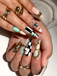 Gilded Luxury Colorful Press On Nails | Eye Art Gold Ring Nails | Handmade Nude Stiletto Nail Art | Luxury Statement Press Ons | JB302EC