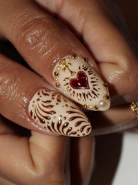 Nail Tabs for Press On Nails ?M?Golden Heart Baroque Press On Nails | Valentine Nails | Ivory Blush French Tips |DB09H