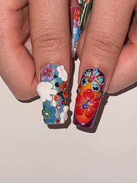 Midnight Sun Press On Nails for Festival | Colorful 3D Flower Nails | Festival Nail | Tropical Summer Luxury Nails | Artistic Nails| JA300HC