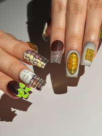 Abstract Texture Press On Nails, Mixed Media Artisan Nails with 3D Foliage, Handcrafted Gemstone and Mosaic Tile Reusable Nails, JB306HC