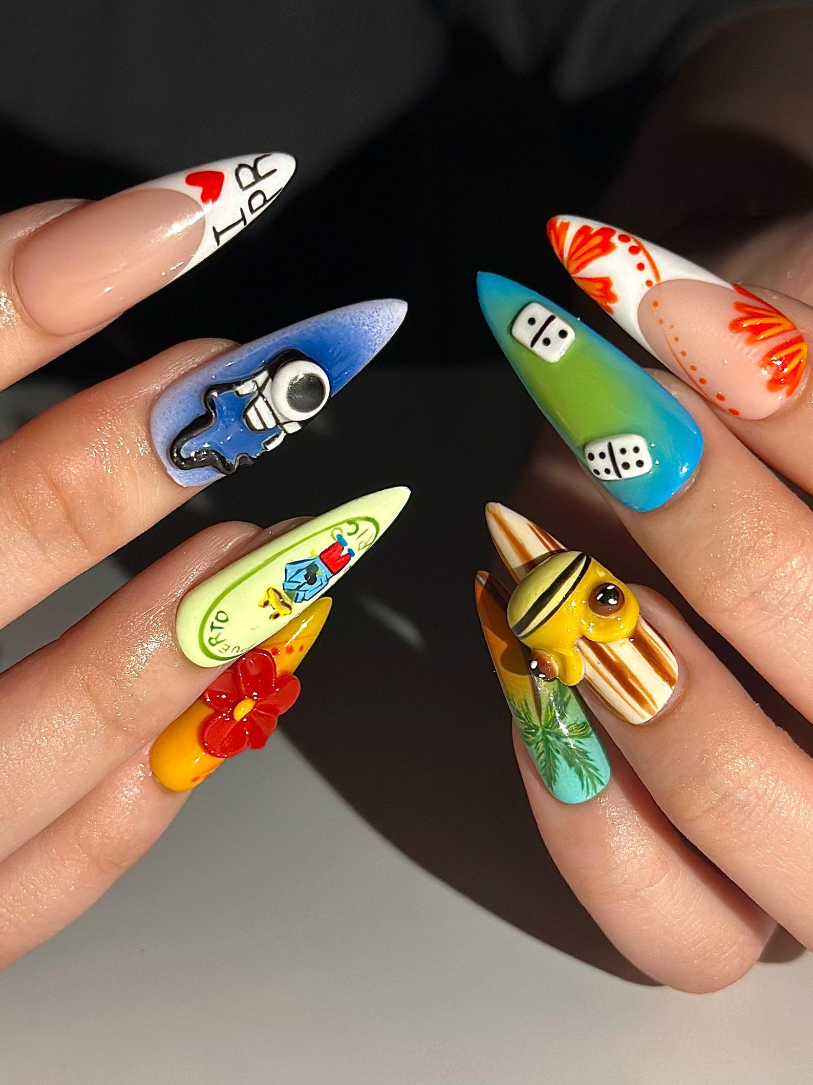 Tropical Vacation Press On Nails | 3D Beach Frog Nails | Puerto Summer Nail Art | Colorful Travel Press Ons | Handmade Nails | JB315HC