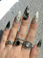 Gothic Black Cat Galaxy Press On Nails for Bold Girls | Handmade Silver Star Fake Nails | Dark Smoky Crystal Nail Art | JB286E