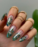 Stained Glass Floral Press On Nails | Neutral Floral Press Ons | Nude & Metallic Fake Nails |Elegant Bridal Nail Art |Wedding Nails |HB778YC