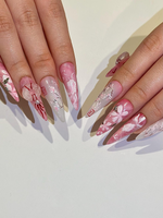 Pink Blossom Press On Nails | Pink Jelly Floral Nails | Asian Flower Nails | Romantic Spring Nails | Handmade Stiletto Press Ons | JB312HC