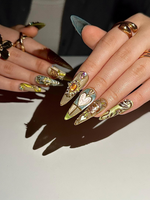 Baroque Stained Glass Press On Nails | Vintage Luxury Heart Nails | Handmade Victorian Aesthetic Nails | Handmade Stiletto Press Ons|JB311HC