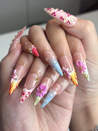 2026 Festival Trend: Hibiscus Tropical Nails | Sunset Glow Pink &Orange Ombre Nails|Flower Press Ons |Water Drop Summer Vacay Nails|JB364IC