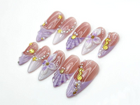 Lavender Ocean Bloom Press On Nails | 3D Seashell & Seahorse Nail Art | Purple Floral Mermaidcore Tips | Long Glossy Set | JC954EK