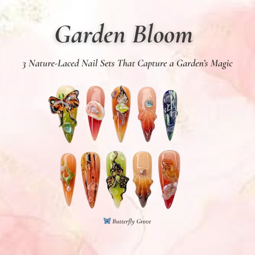 Garden Bloom Nail Bundle | 3 Nature-Inspired Press On Sets | Velvet, Berry, Butterfly Designs| DB102L