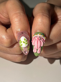 Bunny Garden Press On Nails | 3D Easter Rabbit Nails | Cute Pastel Floral Nails | Kawaii Green Pink Nails | Handmade Press Ons | DB1031HC